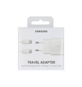Samsung Originale Chargeur rapide EP-TA800 3A 25W incl. Câbles Data USB TYP-C Blanc