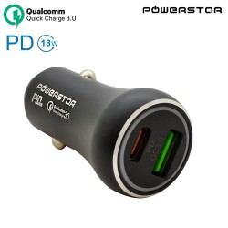 "PowerStar" ® "Jupiter" PD 18W + QC 3.0A / 23,5W - 30W Chargeur de voiture Noir