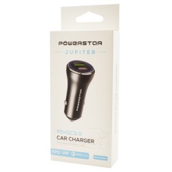 "PowerStar" ® "Jupiter" PD 18W + QC 3.0A / 23,5W - 30W Chargeur de voiture Noir