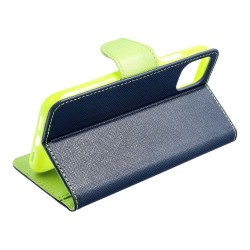 Etui Fancy pour iPhone 12 Mini - Bleu marine / Citron vert